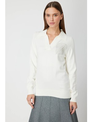 On Triko Omzu Zincirli Yaprak Detaylı Triko Kazak  65334