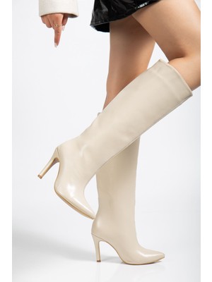 Arda Kadın ÇIZMESYT-2004 Bej Mat Kırışık Rugan Günlük Bayan Çizme