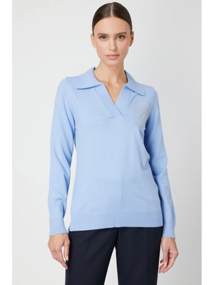 On Triko Omzu Zincirli Yaprak Detaylı Triko Kazak  65334