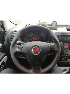 Hasbay Dikişli Direksiyon Kılıfı Siyah Deri Kırmızı Dikişli Fıat Linea Için