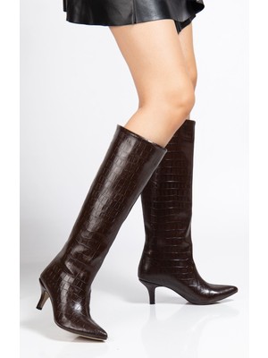 Arda Bayan ÇIZMESYT-2025 Kahve Kroko Günlük Kadın Çizme