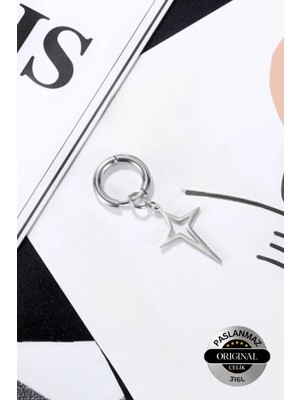 Lynare Delikli Yıldız Model Sallantılı Erkek Kadın Unisex 316L Çelik Küpe 1 Adet