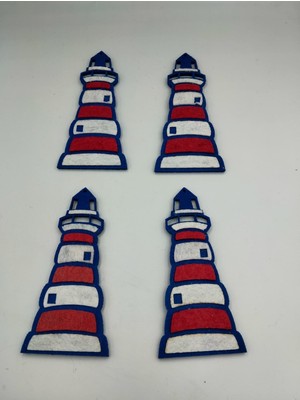 Duck Hoby 4 Adet Keçe Motif Deniz Feneri, 10X5 cm Keçe Süs, Keçe Arma, Süsleme