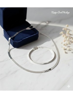 C&On Design Kişiye Özel Isim Yazılı Italyan Ezme Zincir Kolye Bileklik Seti - 316L Çelik Lazer Kazıma