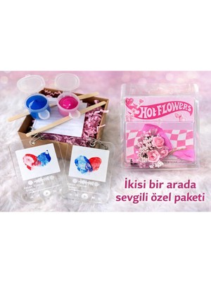 C&On Design Sevgililer Günü Hediye Hot Flowers + Parmak Izi Anahtarlık Özel Set 2 Li