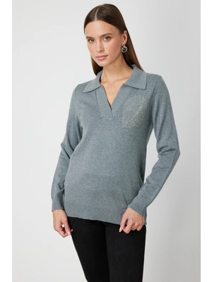 On Triko Omzu Zincirli Yaprak Detaylı Triko Kazak  65334