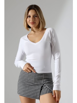 Modaplaza Kadın Geniş V Yaka Uzun Kol Bluz 21948