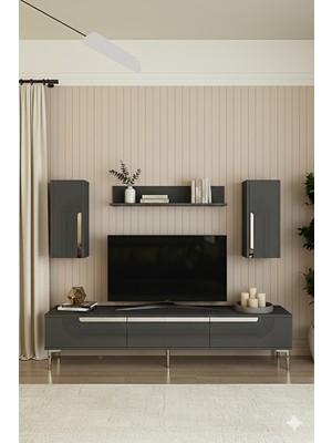 Yumedi Design TVR1803AS - Dünya Tv Ünitesi Takımı 180CM Antrasit-Silver