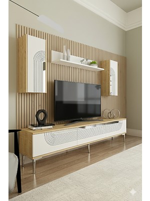 Yumedi Design TVR1803BS - Dünya Tv Ünitesi Takımı 180CM Beyaz-Silver