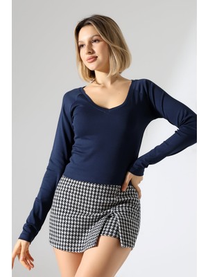 Modaplaza Kadın Geniş V Yaka Uzun Kol Bluz 21948