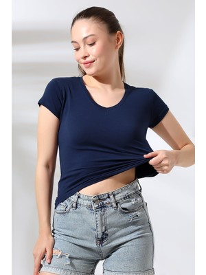 Modaplaza Kadın V Yaka Kısa Kol Tshirt 101BY010006