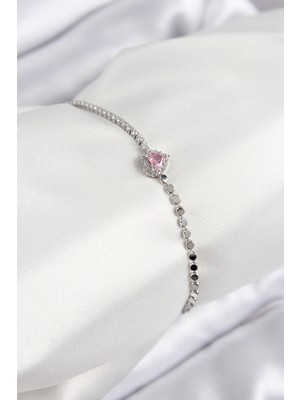 Ayder Timya Pirinç Zirkon Taşlı Kalp Model Ezme Zincir Gümüş Renk Kadın Bileklik - TJ-BB7586 TG/Tmya1395 223768