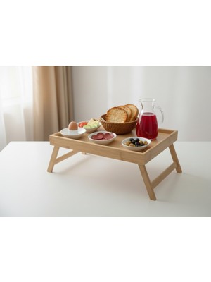 Ayaklı Bambu Yatak Keyif Servis Tepsisi Portatif Çalışma Sehpası