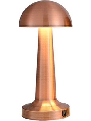 Masa Üstü Lamba - Ledli Masa Lambası - Şarjlı Mantar Gece Lambası LED Abajur - Rose Gold - 25CM