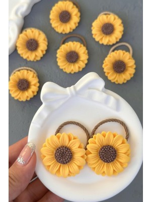 Lynare Ayçiçeği Sunflower Figürlü Saç Lastiği Toka Seti Çocuk ve Yetişkin Saç Aksesuarı 2 Adet