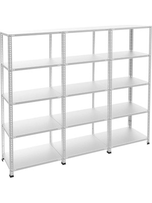 Alanraf Çelik Raf 5 Katlı 3'lü Bitişik Dekoratif Raf Sistemleri, Depo Rafı, Arşiv Rafı, Kiler Rafı