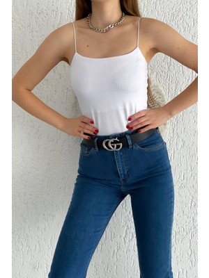 Noa Noa Kadın Ince Askılı Düz Crop Atlet – White Base