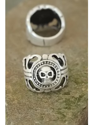 Ayder Timya Eskitme Gümüş Renk Metal Kuru Kafa Tasarım Ayarlamalı Erkek Yüzük - TJ-EY230-KS TG/Tmya1395 220946