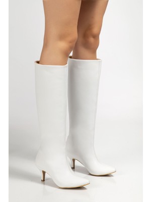 Arda Bayan ÇIZMESYT-2025 Beyaz Cilt Günlük Kadın Çizme