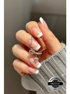 Lynare 316L Çelik Zirkon Taşlı Düğüm Model Sallantı Pembe Kalpli Kadın Kolye