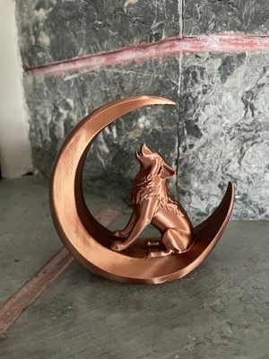 Morpiko Modern Dekoratif Bronz Dolunay Kurt Heykeli- Kurt Biblosu 12 cm