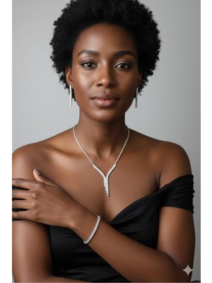 Shopidik Işıltılı Suyolu Gümüş Kaplama Takı Seti Iki Sıra - Özel Davetler Için Mükemmel Seçim