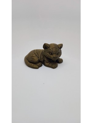 Yatan Geometrik Kaplan Yavrusu Figürü - Modern Vahşi Yaşam Dekoru 3D Baskı