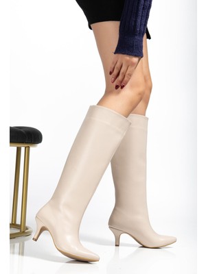 Arda Bayan ÇIZMESYT-2025 Bej Cilt Günlük Kadın Çizme