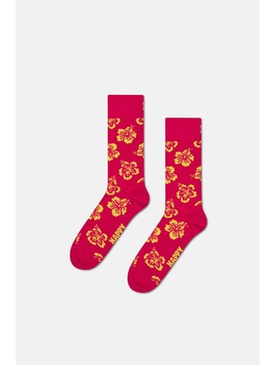 Happy Socks - Kadın Hibiskus Çiçek Desenli Pamuklu Çorap