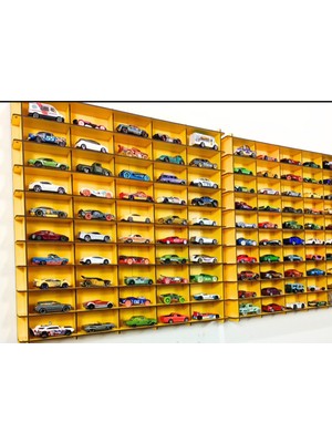 Mrtemur Pleksi Kapaklı Hotwheels Duvar Rafı, Matchbox Duvar Rafı, Akrilik Kapaklı Araba Rafı, Sarı