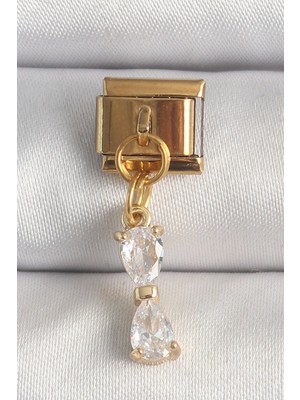 Ayder Timya 316L Çelik Gold Renk Sallantı Zirkon Taşlı Kurdele Model Nomination Charm - TJ-BC1351 TG/Tmya1395 221429