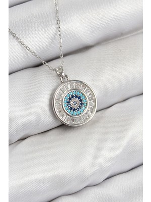 Ayder Timya Pirinç Zirkon Taşlı Su Yolu Nazar Model Gümüş Renk Kadın Kolye - TJ-BKO10429 TG/Tmya1395 223993