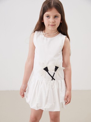 Lc Waikiki Yeni Sezon Çiçek Aplikeli Kız Çocuk Balon Elbise