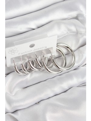 Ayder Timya Pirinç Halka Model Gümüş Renk Kadın Set Küpe - TJ-BKP11056 TG/Tmya1395 223963