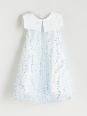 Lc Waikiki Yeni Sezon Bebe Yaka Desenli Kız Çocuk Tül Elbise