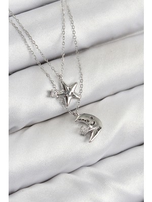 Ayder Timya Pirinç Zirkon Taşlı Yıldız Ve Ay Model Gümüş Renk Kadın Kolye - TJ-BKO10423 TG/Tmya1395 223987