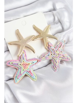Ayder Timya Pirinç Sallantılı Rainbow Deniz Yıldızı Model Gold Renk Hasır Küpe - TJ-BKP11025 TG/Tmya1395 223932