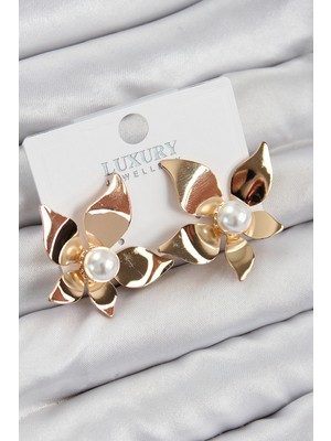 Ayder Timya Pirinç İnci Detaylı Çiçek Model Gold Renk Kadın Küpe - TJ-BKP11031 TG/Tmya1395 223938