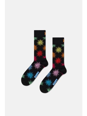 Happy Socks - Kadın Siyah Güneş Desenli Pamuklu Çorap