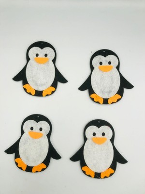 Duck Hoby 4 Adet Keçe Motif Penguen, 7 cm Keçe Süs, Keçe Arma, Süsleme