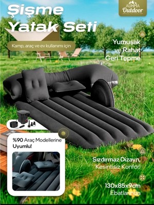 Azurtech Auhma Şişme Yatak Araba ve Kamp Için Uyumlu Yastıklı Elektrikli Pompa Yatak Seti
