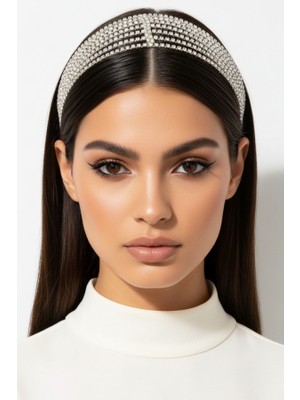 Tam Tur Kristal Taşlı Gelin Saç Bandı - Işıltılı Alınlık ve Taç Aksesuarı - Modern Saç Takısı