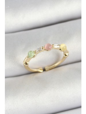 Ayder Timya Pirinç Sıralı Boncuk Figürlü Zirkon Taşlı Gold Renk Ayarlanabilir Kadın Yüzük - TJ-BYK3758 TG/Tmya1395 221968