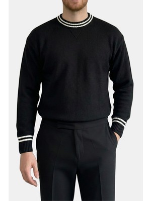 Havanna Premium Kalite Yaka Detaylı Sık Dokuma Örgü Kazak - Siyah