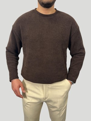 Havanna Premium Yumuşak Dokulu Basic Triko Kazak - Kahverengi