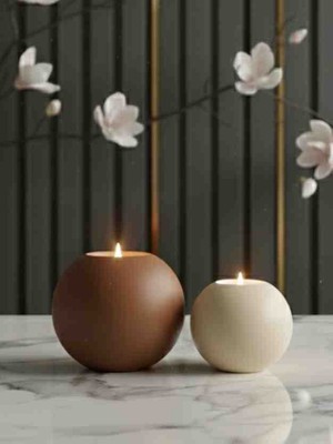 Luniva Home Dekoratif Küre Şekline 2li Renkli Büyük ve Küçük Mumluk Ev, Ofis ve Hediyelik  Dekorasyon  Obje Seti