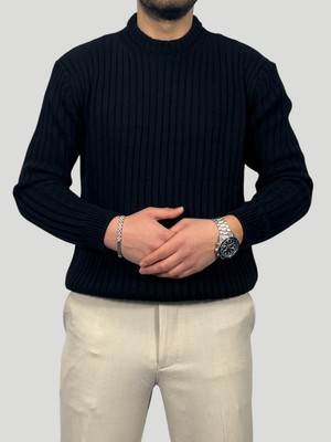 Havanna Premium Kalite  Selanik Örme Fitilli Triko Kazak - Siyah