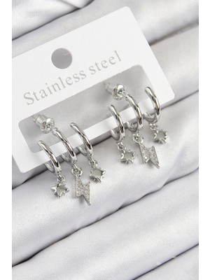 Ayder Timya Pirinç Zirkon Taşlı Şimşek Model Gümüş Renk Kadın Küpe - TJ-BKP11109 TG/Tmya1395 224359