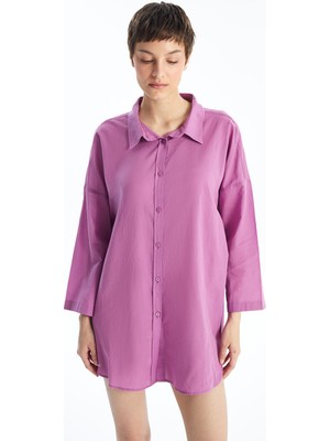 Lc Waikiki Yeni Sezon Gömlek Yaka Düz Uzun Kollu Kadın Plaj Elbisesi