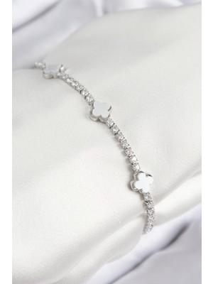Ayder Timya Pirinç Zirkon Taşlı Yonca Model Gümüş Renk Kadın Bileklik - TJ-BB7702 TG/Tmya1395 224391